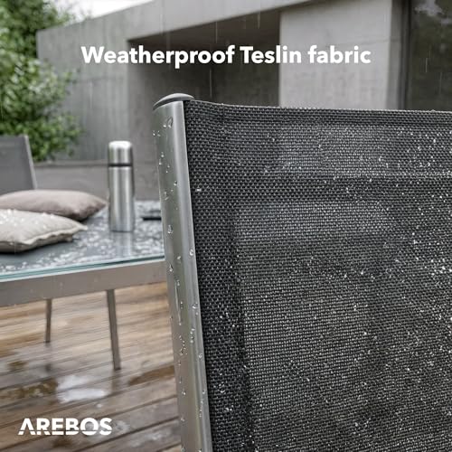 Arebos Zestaw 2 Krzeseł Ogrodowych Składanych z Wysokim Oparciem | Regulacja 7-stopniowa do 150° | Aluminiowe Krzesła Balkonowe | Odporne na Warunki i UV | Do 120 kg