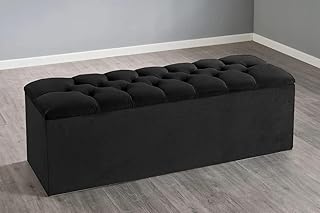R&M Furnishers Sonex Ottoman storage Box - Velvet Storage ottoman with Crystal Nails- Ottoman Footstool with Storage - Chesterfield Upholstered Coffee Table- end of bed storage bench