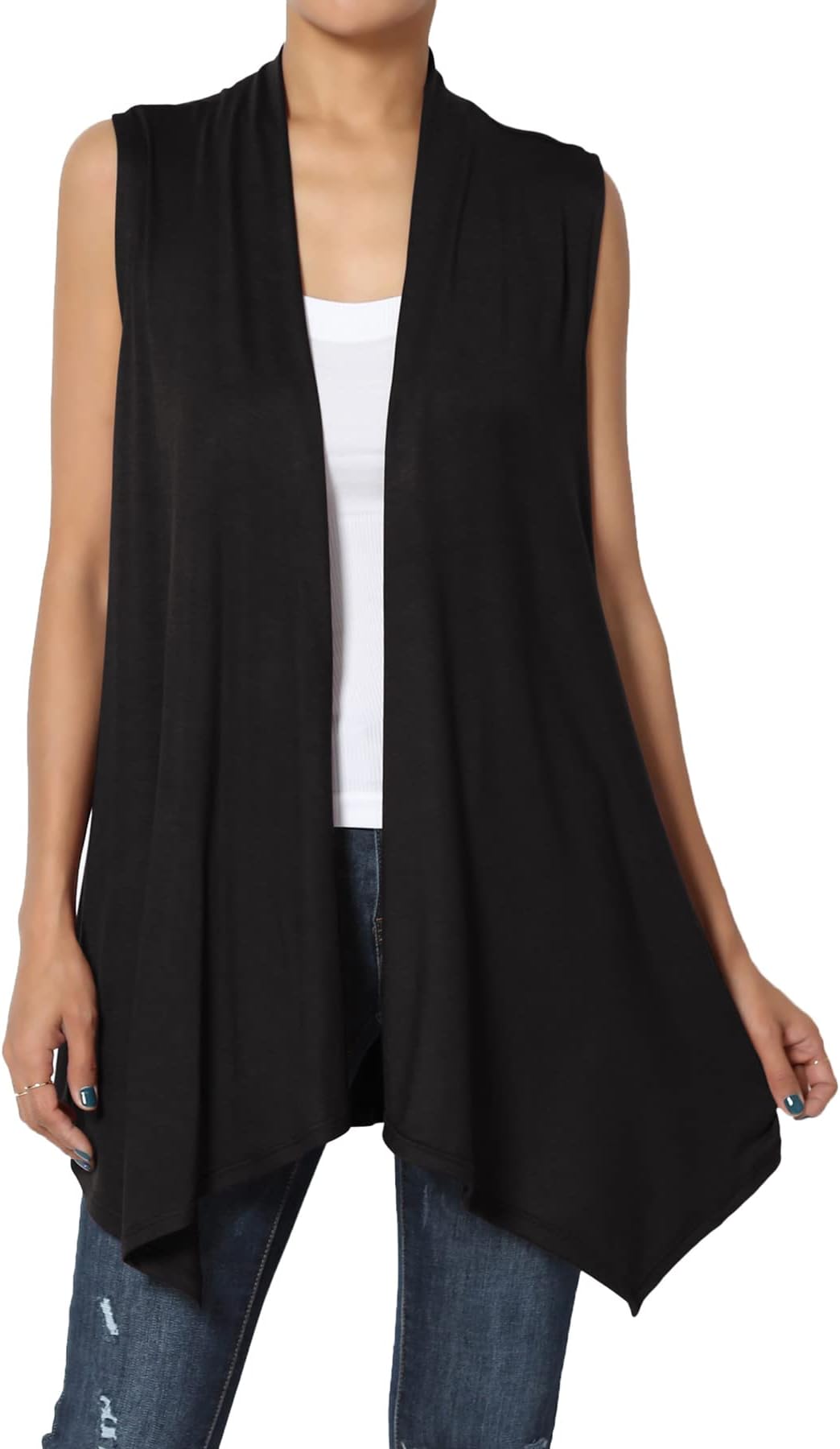 Women's Long Vests Sleeveless Draped Lightweight Open Front Cardigan