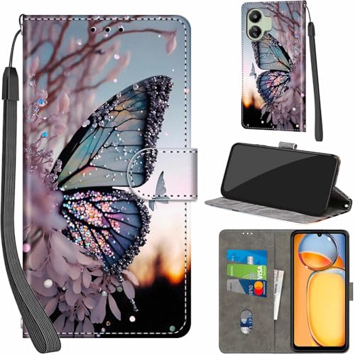 PHINIENLAND Cover per Xiaomi Redmi 13C 4G / Redmi 13C 5G Case PU Pelle Custodia [Kickstand] [Chiusura magnetica] [Slot per Schede], Portafoglio Flip Custodia per Xiaomi Poco C65,Gatto