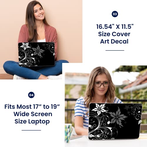 Image of LSS 17 17.3 Inches Laptop Notebook Skin Sticker with 2 Wrist Pads - Reusable Cover Protector Vinyl Sticker Cover Decal Fits 17 inch - 19 inch HP Asus Acer Samsung - Black and White Floral