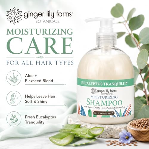 Image of Ginger Lily Farms Botanicals Shampoo, 16.9oz /6pk, Eucalyptus Tranquility | 100% Vegan & Cruelty-Free | Moisturizing Shampoo for All Hair Types