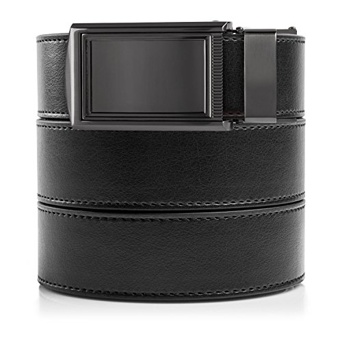 SlideBelts Men's Classic Belt with Premium Buckle (Black Leather With Framed Gunmetal Buckle (Vegan), One Size)