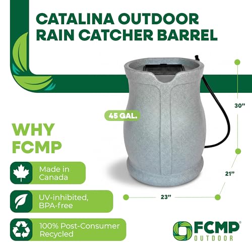 Image of FCMP Outdoor Catalina 45 Gallon Rain Barrel, Light Granite
