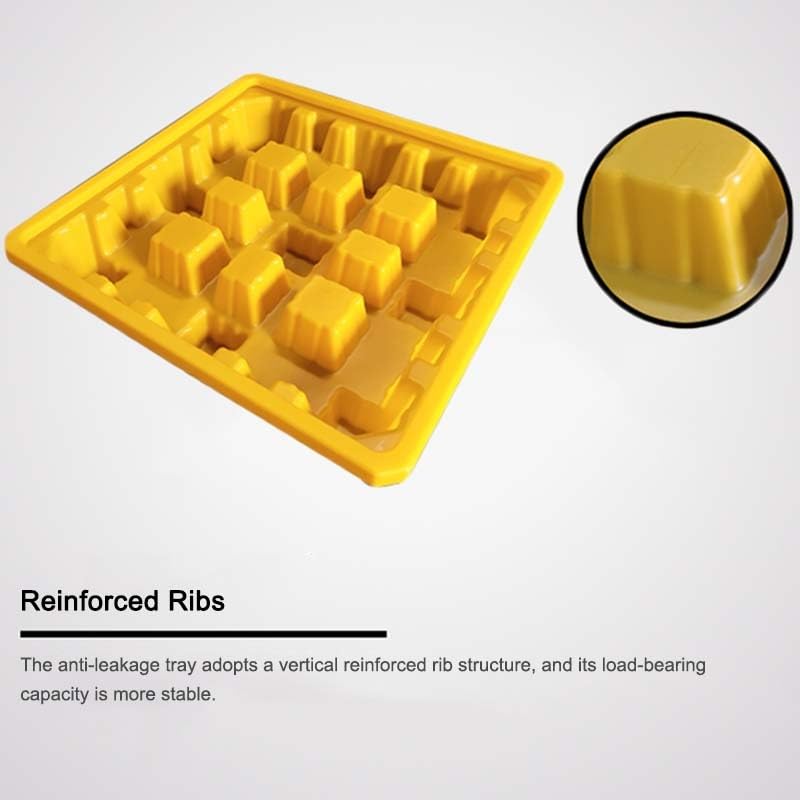 Bac de rétention Jaune, Plateau verrouillable pour fût d'huile avec Orifice de vidange, Plateforme de Stockage Industrielle modulaire détachable pour entrepôt (68 x 68 x 15 cm).