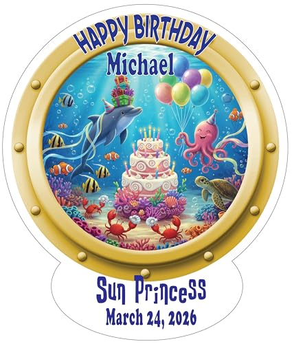 Custom Birthday Cruise Door Magnet Porthole Ocean View – Underwater Sea Animals Celebration Design, Removable Magnetic Cabin Door Decoration for Cruise Ship Stateroom, Whiteboard, Fridge