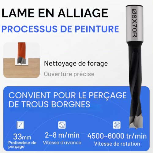 CDBP Mèches à tourillons pointe carbure queue cylindrique Ø 8 mm x L 70 mm Main droite - 1 pièce – vue 4