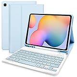 Hofsos Hülle mit Tastatur für Samsung Galaxy Tab S6 Lite 2022/2020(P610/P613/P615/P619) - Schutzhülle mit Pencil Halter Wireless Tastatur (Deutsches QWERTZ) für Galaxy Tab S6 Lite 10.4 (Himmelblau)