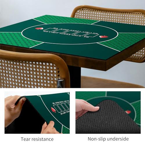 LaiEr 60/80/100/120/140/160cm Square Poker Mat Texas Hold'em Poker Rubber Mat Poker Topper for Tables Folding Portable Poker Table Top Layoutw for Poker Games Blackjack Casino(100*100cm Green) - Image 4