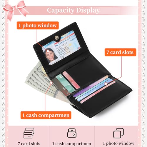 Image of RNIEGA Small Wallets Girls Cute Coquette Bow Wallet Women Aesthetic Credit Card Holder with ID Window, Black