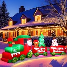 10.7 FT Christmas Inflatables Train with Santa Claus Reindeer Snowman Christmas Tress إضاءة LED مدمجة تفجير ديكور عيد الميلاد لحفلة عيد الميلاد حديقة في الهواء الطلق زينة الحديقة في الحديقة