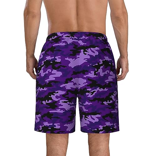 Purple Camouflage with Black Mens Swim Trunks Quick Dry Swim Shorts Swimwear Bathing Suits with Pockets4