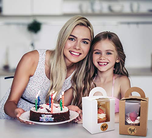 Eupako 50 Pcs Single Cupcake Carriers With Window Insert And Handle Brown Kraft Individual Cupcake Boxes For Bakery, Pastry, Muffins With 100 Stickers #TOP4