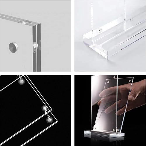 Miniatura 3 de Marco de fotos flotante de acrílico de 4 x 6 pulgadas, en forma de T, transparente, sin marco, con base, marcos magnéticos horizontales, soporte de