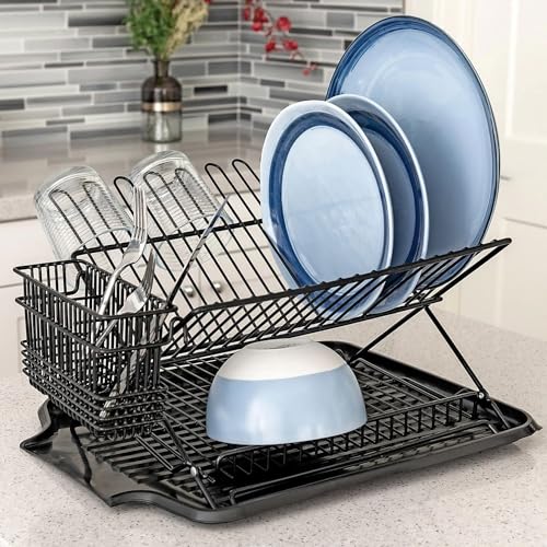 Better Houseware 1431/E Cutlery Drying Basket With Hooks - Black Coated Steel Wire - 3 Compartments - Fits Most Dish Racks thumb #2