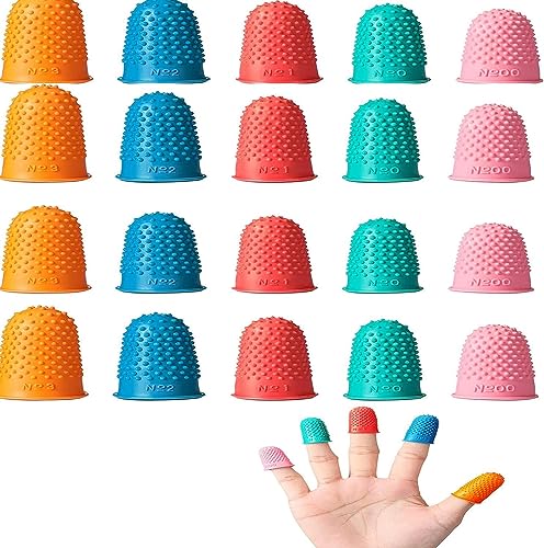 Rubber Finger Tips Guard 5 Sizes Silicone Thimble Finger Pads Grips, 20Pcs Small Finger Paper Grip Finger Cover Protector Pad Thimble,Rubber Thimbles for Finger Tips Protection