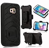 Galaxy S6 Edge Case, MeKo Shockproof Rugged Hybrid Heavy Duty Full Protective Samsung Galaxy S6 Edge Case with Belt Clip Holster Kickstand (Black)