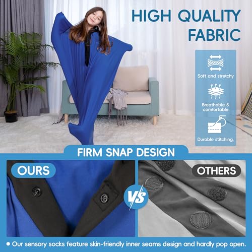 Image of OUTREE Sensory Sock for Kids 6-9 Years, Medium, 43''x27.5'', Good for Height:43'' - 51'', Body Sock Helps Kids Relax and Focus, Sensory Toys for Autistic Children with Carrying Bag, Blue