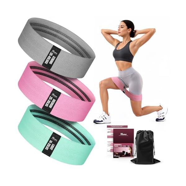 Fabric Resistance Band Set with Exercise Guide, 3 Levels for Hip and Glute