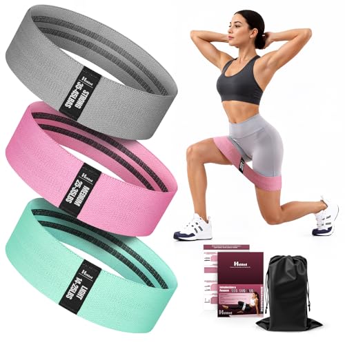 Image of Fabric Resistance Band Set with Exercise Guide, 3 Levels for Hip and Glute | For women and men; 3 resistance levels with an exercise guide for legs, squats, yoga, fitness, and physical therapy