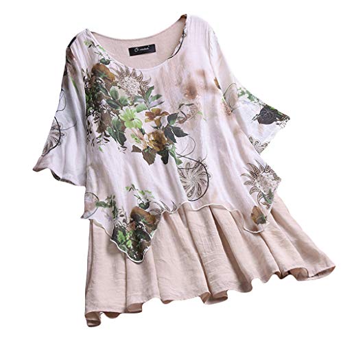 WEISHAZI 2019 blusa suelta para mujer, manga larga, cuello redondo, de algodón, con estampado floral, irregular, para fiesta