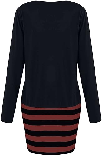 Miniatura 2 de Vestido de Navidad de talla grande para mujer vestido de retazos de manga larga a rayas vestidos de fiesta de vacaciones