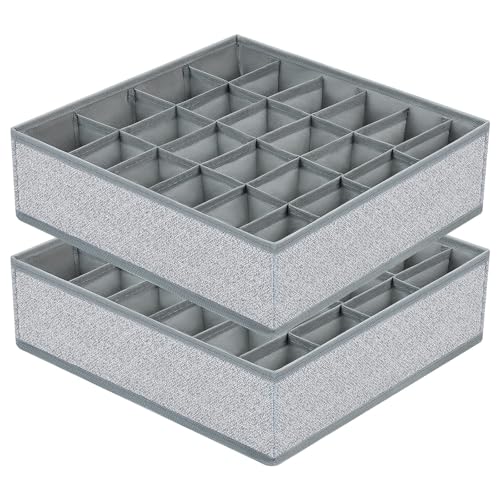 DIMJ Juego de 2 Organizadores Cajones- 24 Celdas Plegablede Organizador Calcetines, No Tejida Separadores de Cajones para Ropa Interior, Calcetines, Cinturones, Lino Gris