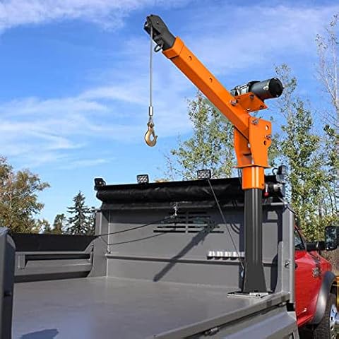 ROCK-HULK 2200lb Folding Truck-Mounted Bed Crane Hoist Lift Pickup with 5000lb Winch, Painted Steel Pickup Truck Jib Cranes for 12V/24V Electric/Hand Operated Winch Cover