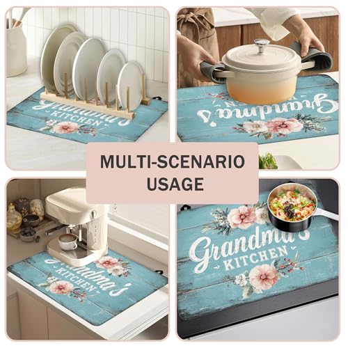 Image of Blue Wood Grain Pattern Stove Top Cover for Electric Stove, Heat Resistant Glass Cooktop Cover, Stovetop Protector, Dish Drying Mats Cover for Ceramic Washer Top 28x20 inch