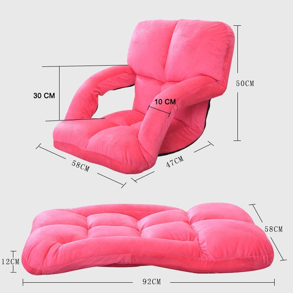 Silla portátil de suelo con reposabrazos y respaldo, diseño ergonómico para lectura, yoga y meditación, sofá plegable acolchado para niñas, regalo elegante para ventana de bahía, color rojo y caqui