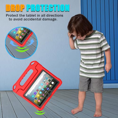 Image of DJ&RPPQ 8in Tablet Case for Kids, Shockproof Kid-Proof Cover for 8 inch Tablet-Red