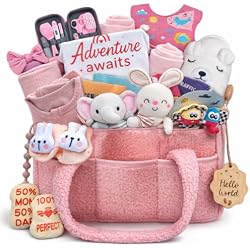 30 Pcs Premium Baby Girl Gift Basket, Pink Newborn Essentials Set & Baby Registry Search Idea, Gender Reveal, Baby Shower & Hospital Welcome Care Package for New Mom, Includes Blanket, Clothes & More