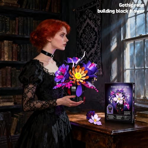 ZONECYTD Purple Flowers Building Set, Rose Bouquet Black Compatible with Lego Botanical Collection Gothic for Adults Women Home Office Decor by ZONECYTD - Image 4