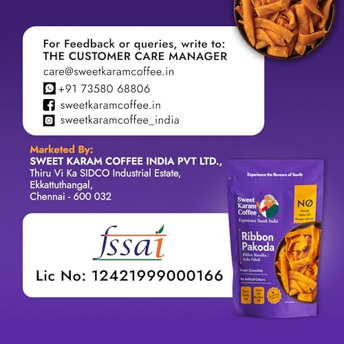 Image of Sweet Karam Coffee Ribbon Pakoda /Murukku - 200grams | No Palm Oil & Preservatives | No Maida | Kokku Vada | pakkavada | Authentic South Indian Namkeen | Fresh & Crispy Tea Time Snack | Homemade Taste