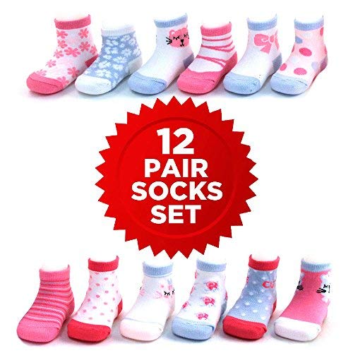 Rising Star Baby Girl Socks: Hearts, Kittens - Socks for Infant Girls (0-24M)4