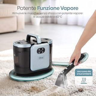 Olvy Pulitore per Tappeti PRO – Aspiratore a umido e pulitore a vapore per imbottiti – Pulitore a vapore a 100°C – Dispositivo per pulizia divani – Aspiratore per imbottiti a umido – 1650W
