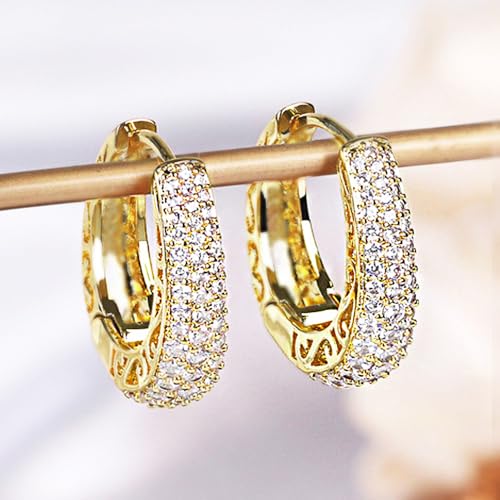 Brincos de argola de zircônia cúbica cintilantes para mulheres, joias de casamento de luxo, 0.87, Latão, Zircônia cúbica