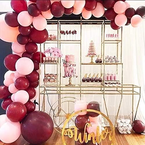Burgundy Pink Balloons Garland Arch Kit, Light Pink Gold White Balloons Confetti Latex Metallic Balloons for Birthday Baby Shower Wedding Party Decorations