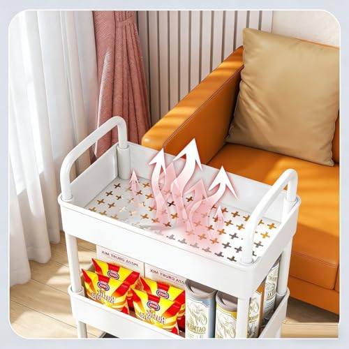 Multibao 3 Tier Storage Trolley Cart on Wheels with Handle Kitchen Bathroom Laundry Narrow Space Rack Space-Saving Mobile Shelving Organizer L35cm x W24cm x H68cm (White) - Image 3
