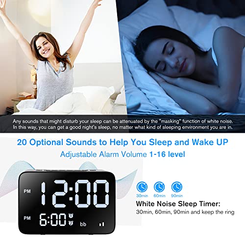 Maypott Portable Sound Machine For Sleeping Adults White Noise Generator Super Loud Dual Alarm Clock With Usb Charger For Bedroom Kids, 2 Power Strip, 20 Nature Sounds, Digital Clock Alarm （Black） #TOP4