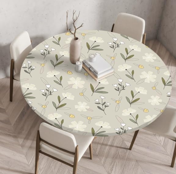 Nappe ronde florale élastique de 120cm imperméable pour table de cuisine