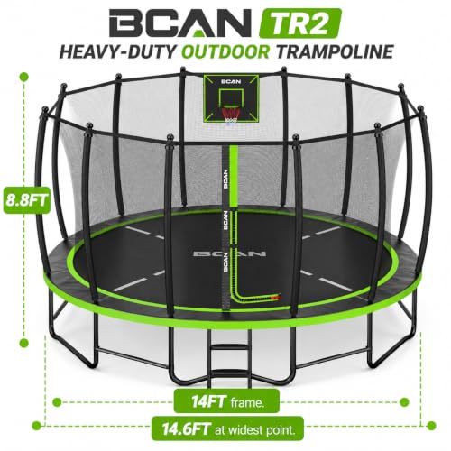 BCAN TR2 14FT Heavy-Duty Outdoor Trampoline, 1500 LBS Static Capacity, Reinforced Springs, Safety Enclosure Net, Built-in Basketball Hoop, Outdoor Backyard Trampoline with Ladder, Protective Padding - image 5