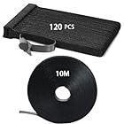 Reusable Hook & Loop Cable Ties Kit - 120PCS 15cm Pre-Cut + 10M Continuous Roll for Cord Organization, Home Office, Workspace, Crafting, Travel (Black)