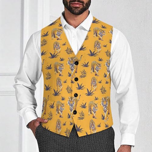 Animal Tigers Print Men's Suit Vest Waistcoat Vests Formal Dress with 2 Pockets for Business Casual Tuxedo2