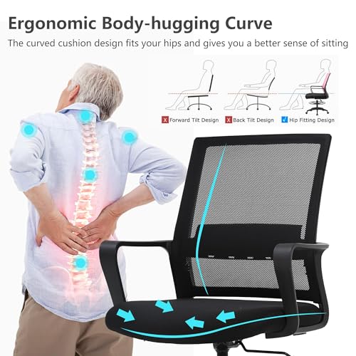 Mesh Ergonomic Drafting Chair - Tall Office Chair for Standing Desks with Lumbar Support, Adjustable Foot - Tall Office Chair for Standing Desk (Black) - Thumbnail 6