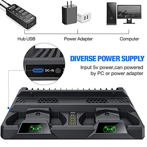 PS4 Stand Cooling Fan for PS4 Slim/PS4 Pro/PlayStation 4,PS4 Pro Stand Vertical Stand Cooler with Dual Controller Charge Station & 16 Game Storage,PS4 Organizer Stand with Game Storage PS4 Accessories