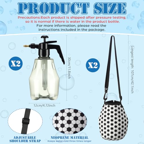 Image of Hushee 2 Pcs 1.5 Liter Water Mister for Sports Personal Water Pump with Full Neoprene Jacket and Built in Carrying Strap, Manual Sprayer Lawn Pressure Pump Sprayer for Cooling Gym Garden (Soccer)