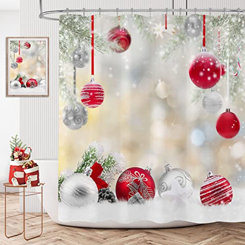 Mitovilla Weihnachts-Duschvorhang-Set mit Haken, Merry Christmas Kinder Duschvorhänge für Urlaub Badezimmer Dekor, niedliche Duschdekoration, 72 × 72 Cover
