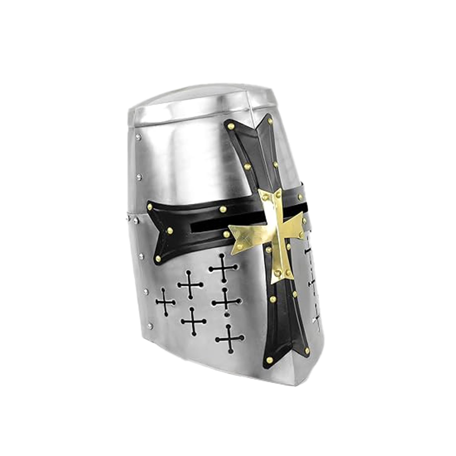 Medieval Templar Crusader Knight Armor Helmet | Greek Roman Spartan Armour Accessories | Silver Gold Helm A+ | Wearable for Adult Costumes (Zorro Black)