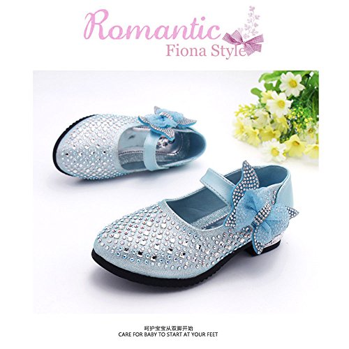 YING LAN Little Big Girl Glitter PU Leather Mary Jane Shoes Blue 28 - Thumbnail 5